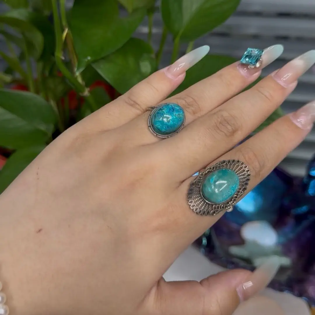 Selina-8378 Natural Phoenix Turquoise Stone Ring, Vintage Style Crystals Jewelry, Summer Wear Accessory