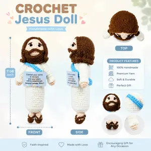 Cute Handmade Crochet Jesus Religious Stuffed Doll - Knitted Plush Companion, Christian Baptism Gift, Graduation gift,Spiritual Home Desk Decor Cuddly Toy Durable Soft Fluffy Cute Bear Design