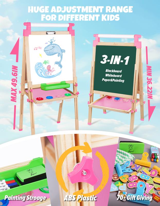 Joyooss Kids Easel Wooden Double-Sided with Paper Roll Joyooss 126 PINK