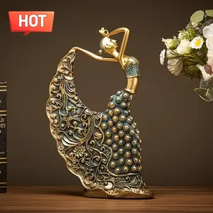Vintage-Style Peacock Dancer Statue, Handcrafted Resin Sculpture, Collectible Figurine for Home Decor, Indoor & Outdoor Use