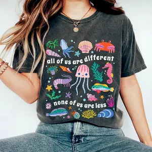 Inclusion Autism T-Shirt All of Us Are Different Neurodivergent Shirt Ocean Lover Special Education Teacher Tee Made In USA For Women For Men [ZinniaZip cotton t-shirt/sweatshirt/hoodie, soft and comfortable]