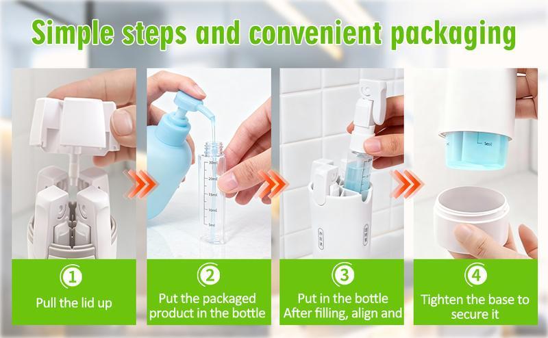 4-in-1 Leak-Proof Travel Dispenser Bottle, Refillable Silicone Squeeze Container with Lock, Compact Toiletry Organizer for Business Trips, Vacations & Travel