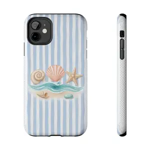 Seashells and Waves Phone Case | Coastal Stripes iPhone Case