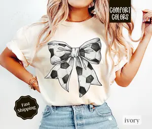 Soccer Bow Shirt Comfort Colors, Soccer Basketball Tee, Womenswear Oversized Crewneck