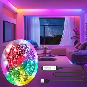 RGB LED Strip Light, Bright Led, USB Powered Flexible Patch Lights for TV Background & Gaming Room Decor, Three-Key Control No Batteries Needed