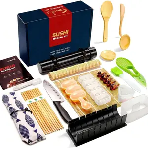Sushi Making Kit, 28 in 1 Sushi Roller Kit with  Mats, Sushi Bazooka, Nigiri Gunkan Sushi Mold, Musubi Maker, Rice Ball Mold & More