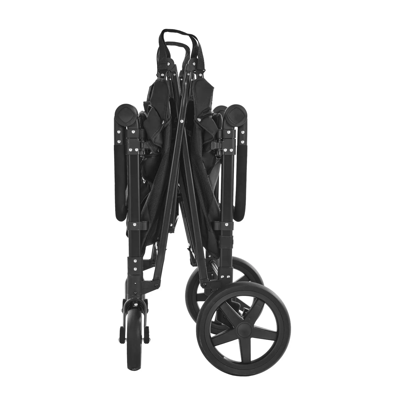 VEVOR Collapsible Wagon Stroller, Multi-Child 4-Seater Quad Seat with 5-Point Safety Harness, 330 lbs High-Capacity Load, Carbon Steel Frame, Detachable Canopy, Adjustable Handle, Shock-Absorbing, Storage-Pockets, Folds Easily for Camping