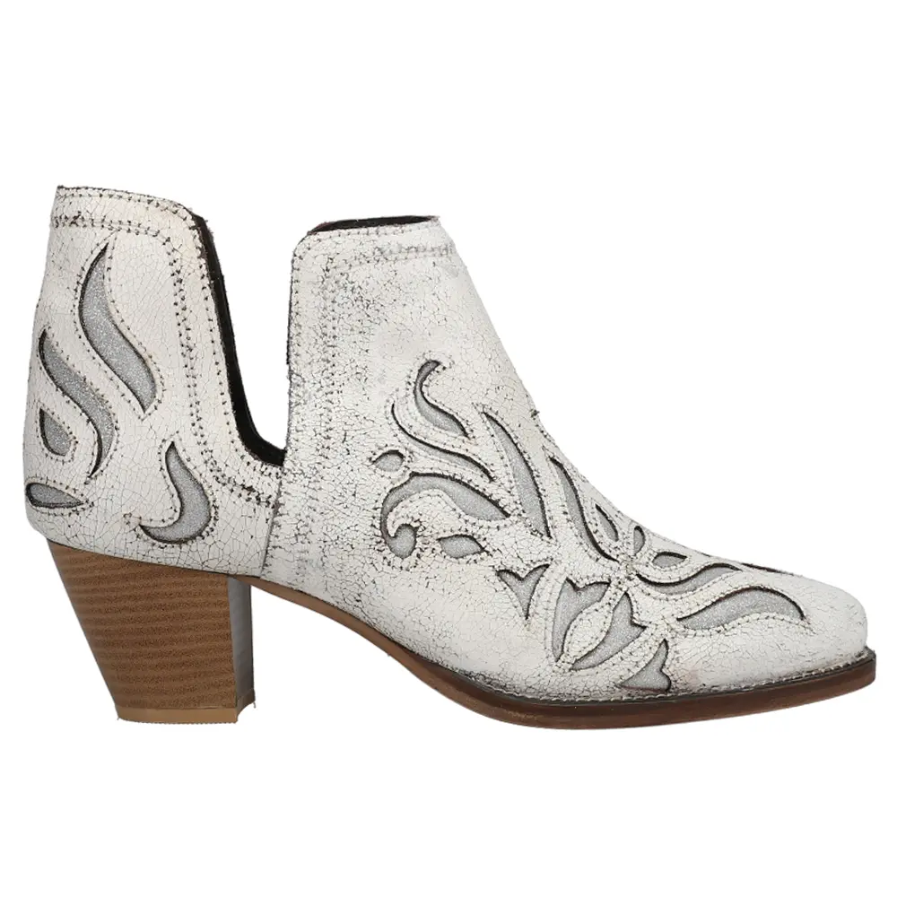 ROPER Womens Rowdy Glitz Vintage Tooled Inlay Snip Toe  Casual Boots Ankle Mid Heel 2-3" - White
