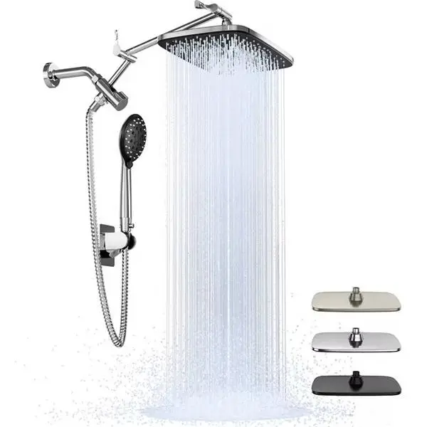 12 Inch Coverage High Pressure Rain Shower Head Combo with Adjustable Extension Arm, Wide Rainfall & 5 Modes Handheld Showerhead, Dual Anti-Clog Nozzles for Ultimate Experience
