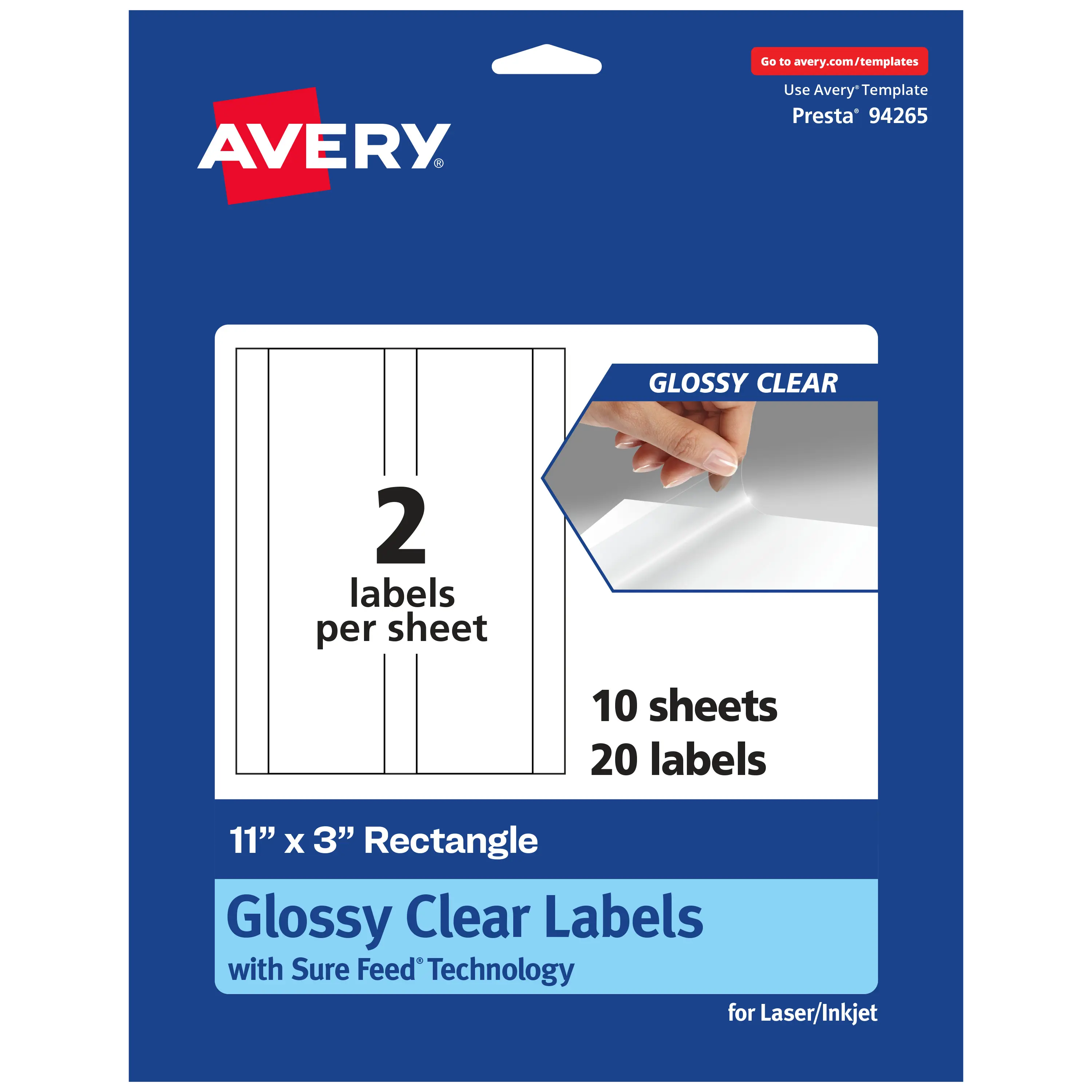 Avery Glossy Clear Rectangle Labels, 11" x 3"