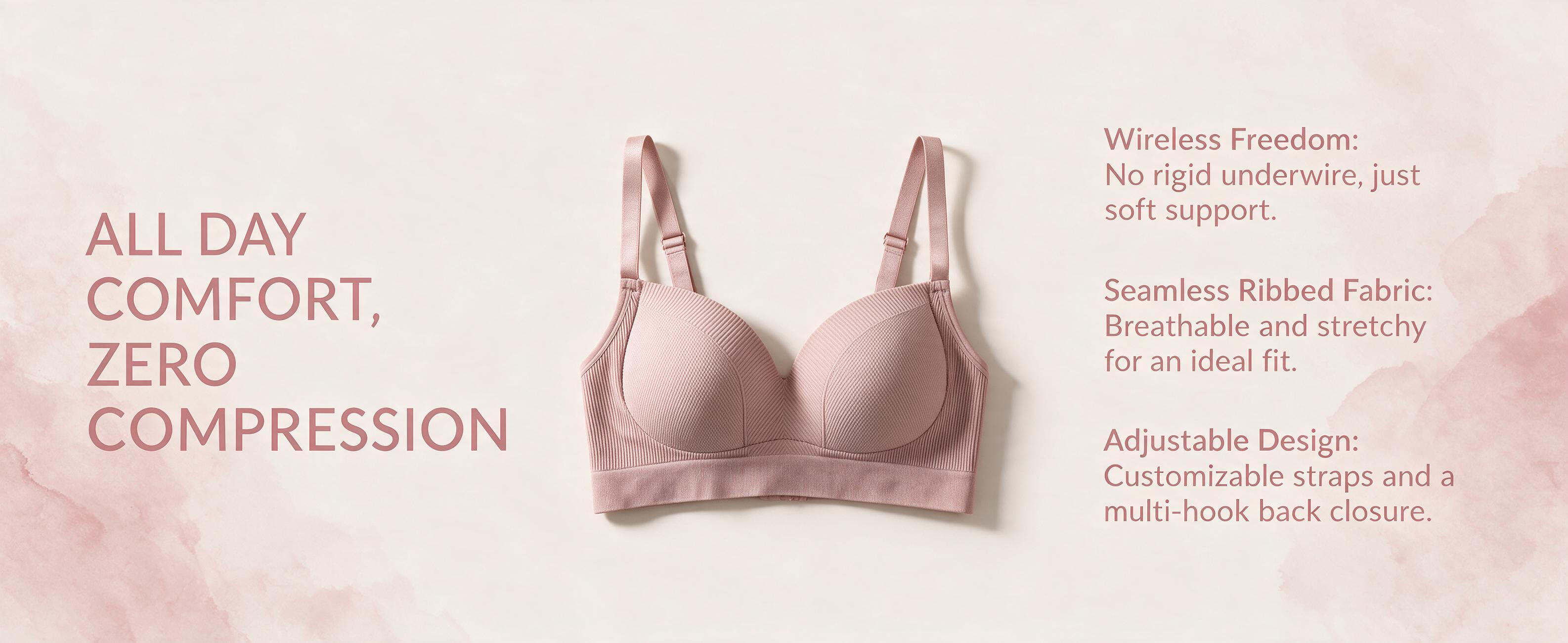 Women's 3-Pack Wireless Seamless Ribbed V-Neck Bralettes Stretch Adjustable Thin Strap Everyday Lounge Bras
