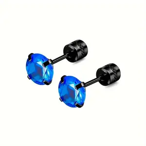 A Pair of Creative European And Two-Headed Four-Claw Colorful Stud Earrings with Sparkling Synthetic Synthetic Zircon​​, Designed in an Elegant Minimalist Style, Perfect As a Halloween Gift