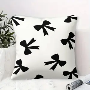 Cute Bow Print Throw Pillow, Heart Checkerboard Decorative Sofa Cushion, Exquisite Gift for Girls & Women, with Pillow Insert