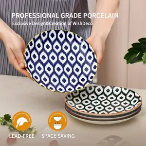 Salad Plates Set of 4, Ceramic Dessert Plates 8 Inch, Colorful Patterned Appetizer Plates, Small Round Dinner Plates, Serving Dishes for Pasta, Snack, Fruit, Microwave & Dishwasher Safe Porcelain Stylish ware stoneware tiktok