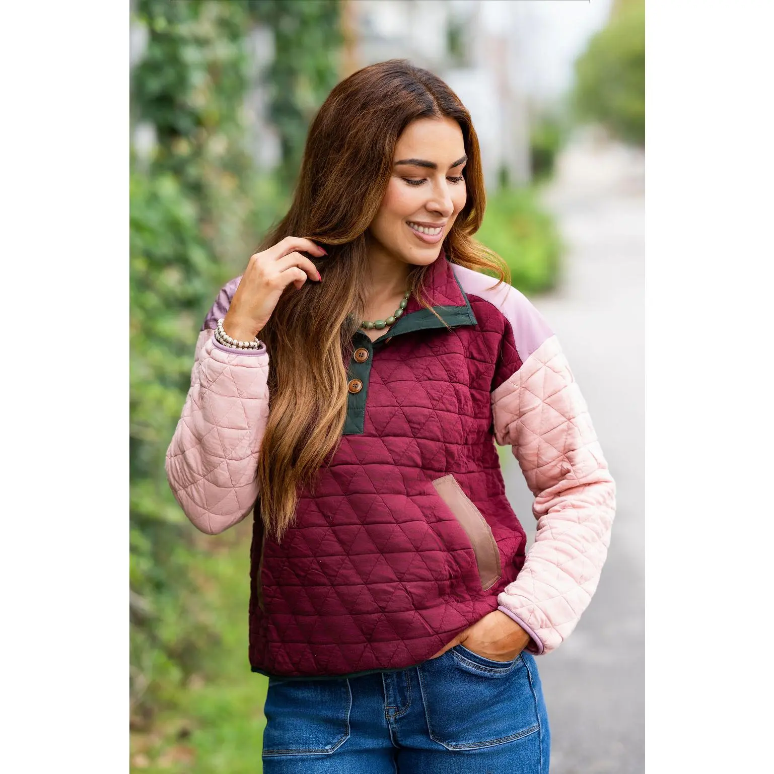 Color Blocked Quilted Pullover