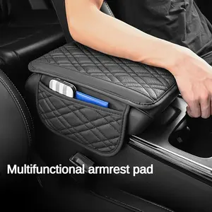 Breathable PU Leather Car Armrest Cushion with Multifunctional Storage Bag – Scratch-Resistant, Comfortable Travel Accessory for Smartphones, Tablets, and Essentials,Universal Fit Memory Foam Car Armrest