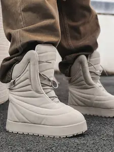 Men's High-Top Down Cotton Boots, Trendy European Style, Large Size Available, Unique Long Booties, Thick Sole Snow Boots