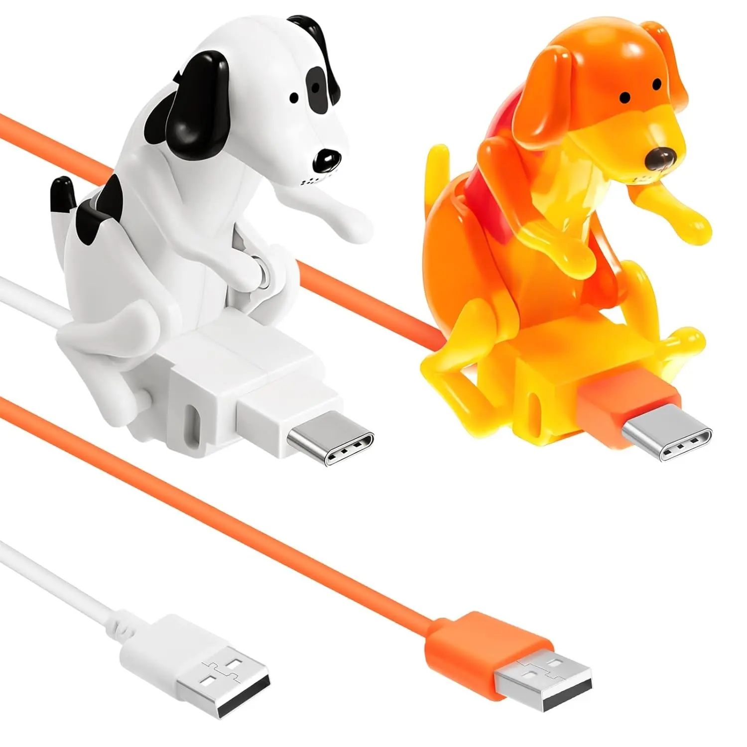 2-Pcs Cute Spot Style Dog Charging Cable - Portable Electronic Mobile Cellphone Type-C USB Data Transmission Cable, Orange/White, Graduation Season Gifts with Protection (Phones Only Compatible)