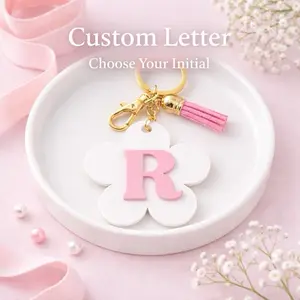 Personalized Flower Keychain  Custom Initial Name Keychain Cute Gift for Her Bag Charm