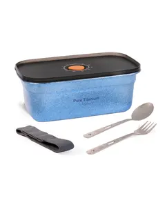 Metal Lunch Box Set - 100% Pure Titanium, 1000ml, Leakproof, Lightweight, FDA Tested, BPA-Free, Eco-Friendly, Dual Seal, Date Dial, Includes Titanium Fork & Spoon