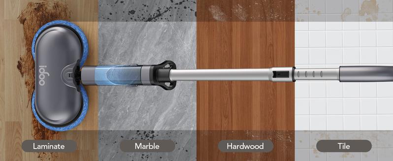 iDOO Dual-Motor Spin Electric Mop with Sprayer & LED Headlight, Cordless Floor Cleaner with Transparent Water Tank & Replacement Cloth, Durable