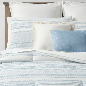 8pc King Clipped Jacquard Stripe Comforter Set Blue - Threshold