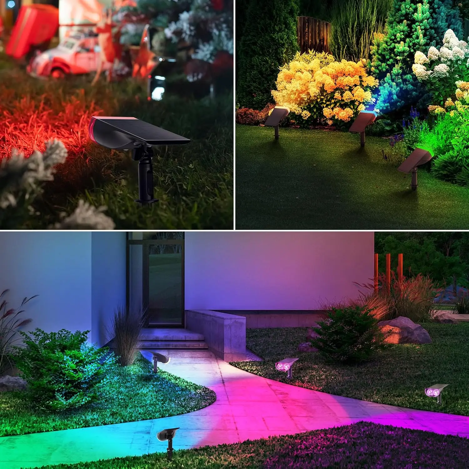 Smart solar spotlights used for gardens, walkways and color-changing landscaping