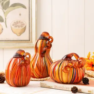 Glitzhome S/3 Multi Striped Glass Pumpkin & Gourd 4.75"L*4.75"W*5.5"H5.95"L*5.95"W*5"H5.25"L*5.25"W*8.5"H