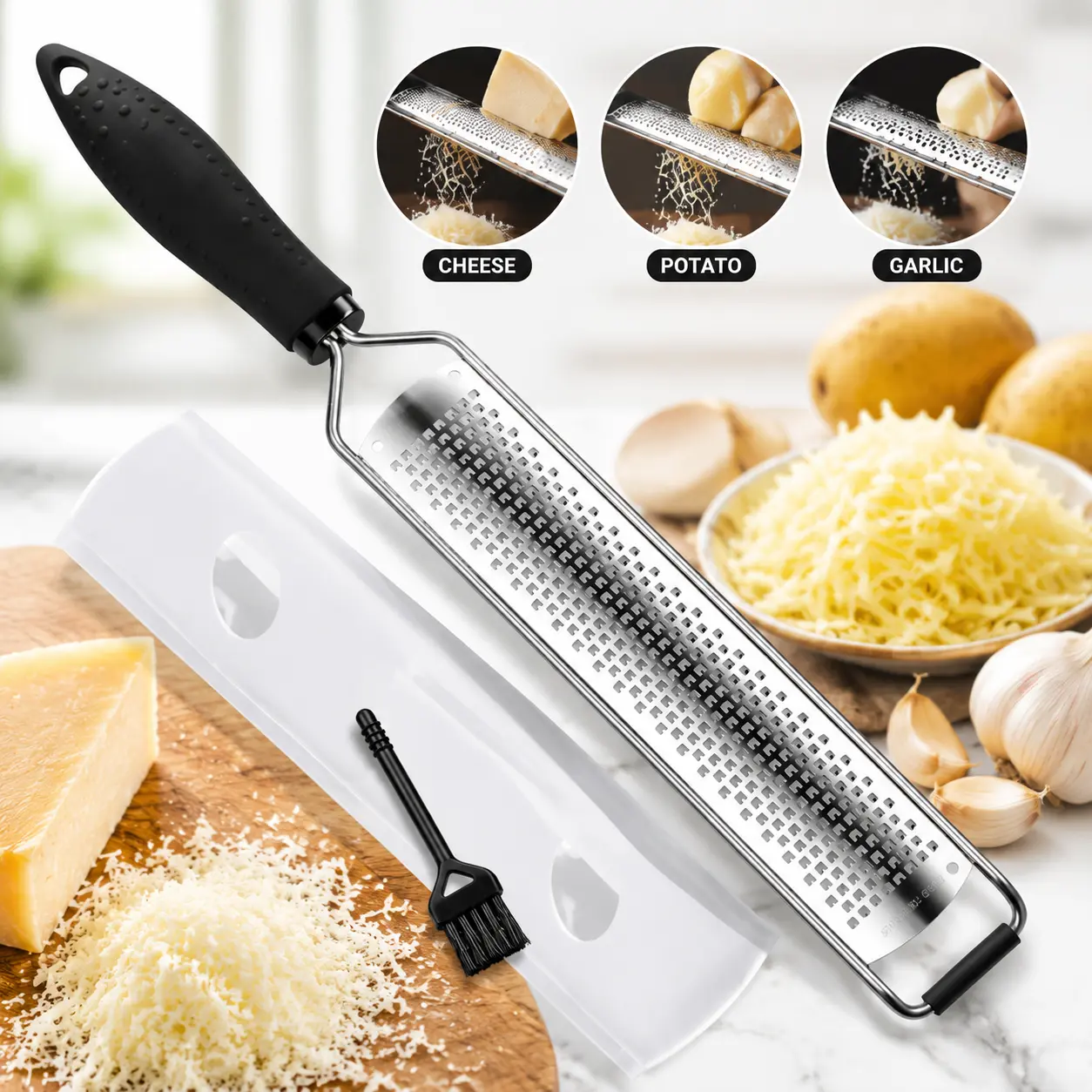 Cheese Grater & Vegetable Grater - Parmesan Cheese Lemon, Garlic, Nutmeg, Chocolate, Fruits, Vegetables, Ginger Grater - Cheese Shredder & Stainless Steel Grater