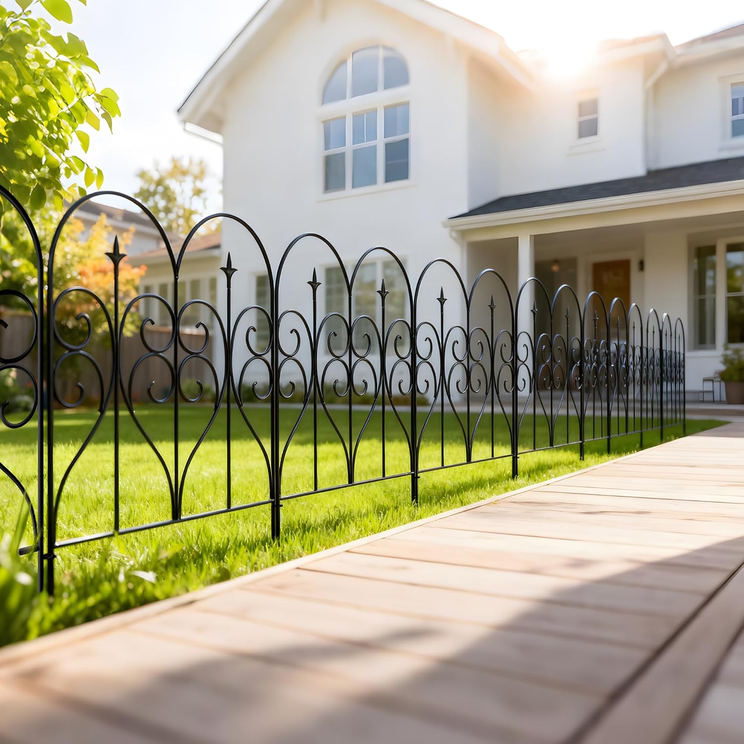 Arifaro Garden Fence 32" H x 10ft (5 Panels), No Digging Heavy Duty Metal Fence Panels, Rustproof Outdoor Dog Fence Animal Barrier, Decorative Fencing for Flower Bed, Yard, Landscape Edging