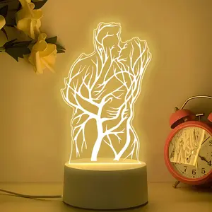 Acrylic Decorative Night Light, Abstract Couple Hugging Design, USB Plug-In Single Color Warm Light, Creative Desktop Lamp