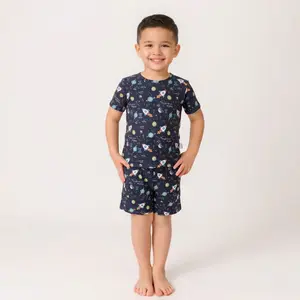 Bamboo Short Sleeve Two Piece Set Galactic Dreams - Ultra-Soft Breathable Fabric, Tagless Design, Super Stretchy Fit, Perfect for Kids' Play & Comfort - Casual