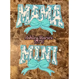 Aqua Mama and Mini Floral Chenille Patch