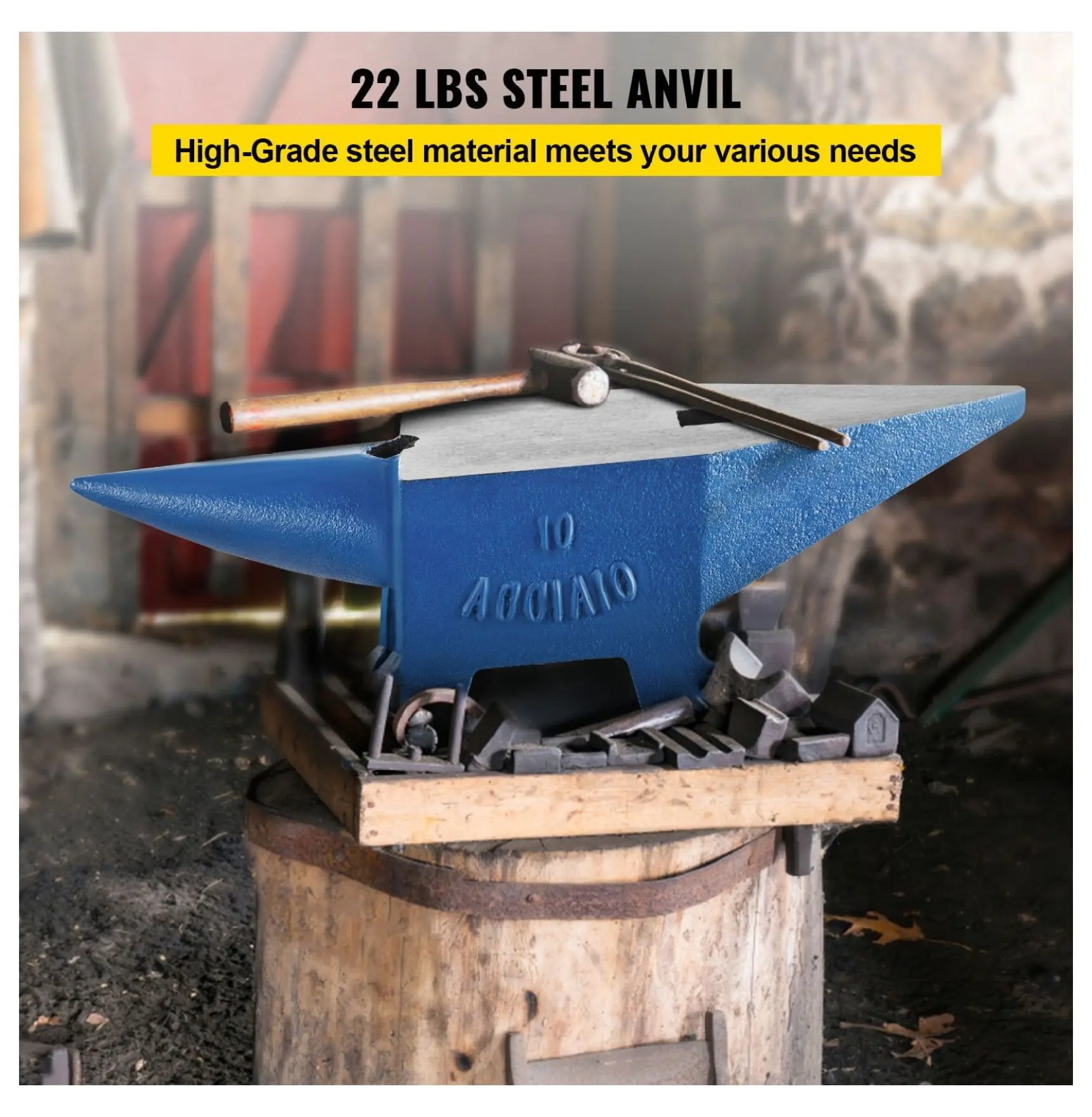 22Lbs Steel Anvil for Blacksmithing - Forge Tools with Horns & Holes - Durable Metalsmith Anvil for Jewelers, Metal Forming, Riveting & Handyman Use 10 kg