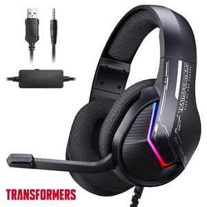 New!Transformers Official Licensed Wired Gaming Headset – 50mm Drivers Immersive Stereo Sound, USB + 3.5mm Dual Connection, RGB Lighting, Noise-Reducing Adjustable Mic, Lightweight 195g Comfort Fit, Compatible with PC/PS5/Xbox/Switch Dock, Gift for Gamers