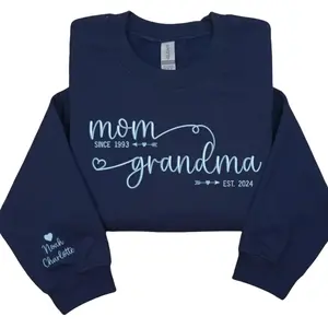 Custom Embroidered From Mom to Grandma Sweatshirt with Kids Names on Sleeves, Grandma Sweater, Custom Mom Est Year, Mother's Day Shirt, Gift For Mom