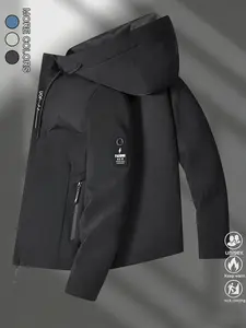 Men's Fashion Solid Color Outdoor Zipper Drawstring Hooded Long Sleeve Jacket, Stylish Casual Outerwear for Men, Perfect for All Seasons