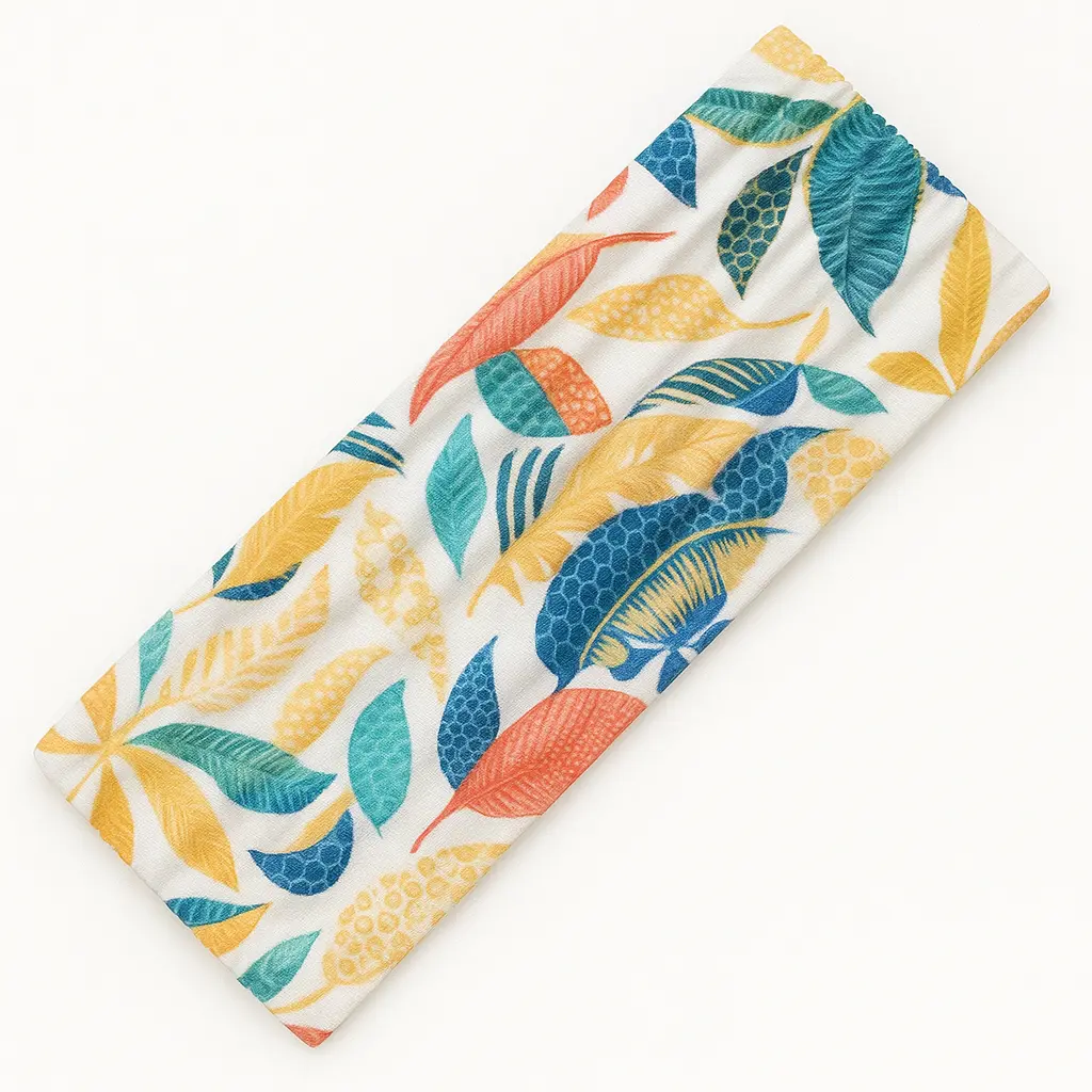 Rue – Long Style Sports Wrap (Tropical Sunset Leaves)