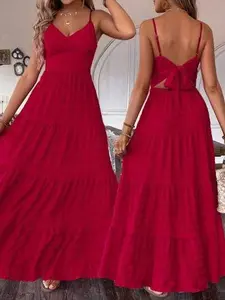 Solid Color Textured Backless Tie Strap Cami Dress