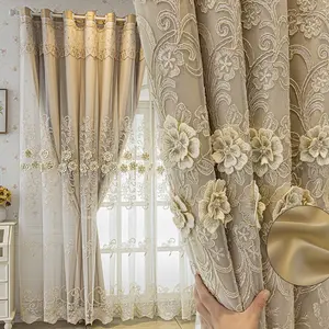 Double Layer European Embroidered Lace Curtain, Sunshade Insulation Noise Reduction, Suitable for Bedroom Living Room Study, Home Decoration Curtain