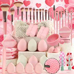 Makeup Brush Set, 49/48 Pcs Makeup Tool Set Premium Synthetic Foundation Powder Concealers Eye shadows Blush Makeup Brushes,Today Sponge & Powder Puff & Headband & Brush Cleaning Bowl, Multi-sue Facial Makeup & Cleansing Accessories & Makeup mirror(Pink)