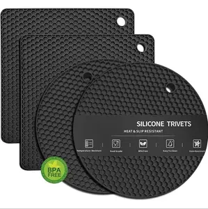 1pc Silicone Heat Resistant Mat - Heat Resistant Non-Slip Pot Holders, Kitchen Trivet Mats, Washable Silicone Pads, Multi-Function Bottle Opener And Coasters (Actual Product Does Not Include Cardboard) heated Plates placemats