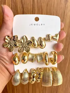 6-18pcs Gold-Tone Fashion Elegant Minimalist Earrings Set, Stylish & Elegant, Suitable For Daily, Party, And Event Wear