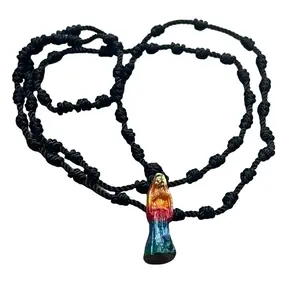 Santa Muerte 7 Powers Thread Rosary with Pendant, Unisex, 18 inches long
