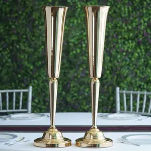 2 Pack Gold Metal Trumpet Vases Set 29" - Tall Floral Vase for Flower Arrangements & Table Centerpieces