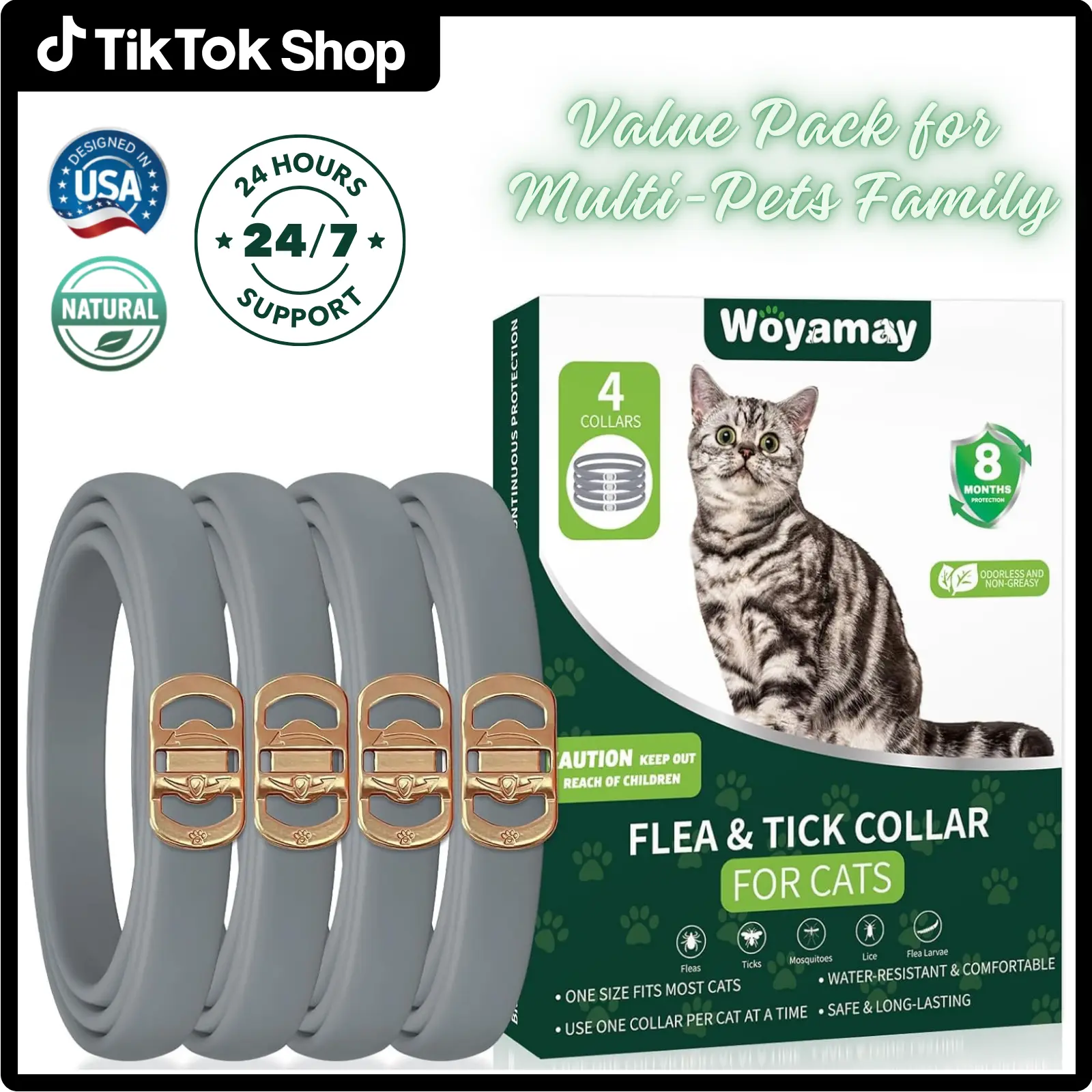 Grey Cat Collar Golden Buckle