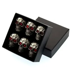 Halloween 6Pcs Red Eyes Skull Stainless Steel Refrigerator Magnets Cool Powerful Cute Unique Fun Gothic Decorative Fridge Magnet with Magnets