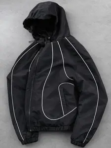 New for autumn/winter unisex functional-style trendy hooded casual sports jacket; a loose, fashionable, versatile outerwear piece featuring an allover lashing design—ideal for layering in spring and perfect for pairing with anything, suitable for various