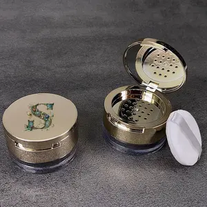 Portable Cylindrical Makeup Puff Box Built-In Mirror Sturdy High-Quality Powder Puff Case Holder with Chic Cosmetic Puff for Makeup Lovers of All Ages Suitable for Daily Makeup & Hassle-Free Travel with Graphic Letter Pattern