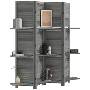 4-Panel 67" Tall Freestanding Louvered Slat Room Divider with Elevated ft for Moisture & Floor Protection, Air Circulation & Clutter Hiding in Home Office or Bedroom